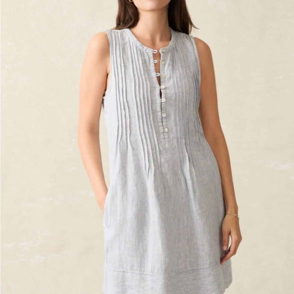 Faherty |  Isha Dress in Blue Mini Stripe | Medium